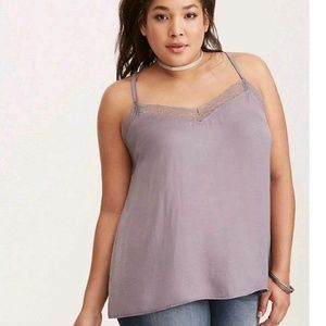 Torrid Tops - Satin Lace Trim Cami Grey Torrid Tops - Satin Lace Trim Cami Grey